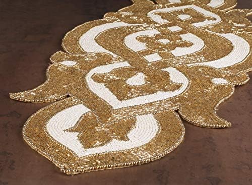 Lightnpro Infinity Beaded Table Runner 13x36 Inch Gold Ivory - Decorative Handmade Elegant Glimmer Embroidered Table Décor for Christmas, Thanksgiving, Family Gatherings, Wedding & Dinner Parties - Image 6