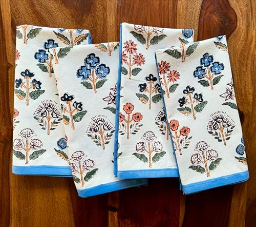 ATOSII Flora Bloom 100% Cotton Fall Cloth Dinner Napkins, Handblock Print, Washable Durable Linen for Everyday Use Wedding Parties Outdoors Christmas Thanksgiving I 20 X 20 Inches I Set of 4 - Image 6