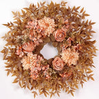 26" Artificial Silk Rose Dahlia Flower Wreath for Front Door (Fall Orange) by YXZZWL