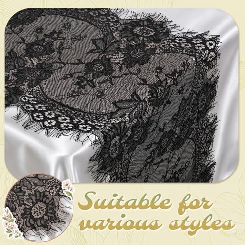 12 Pack Black Lace Table Runners 14 x 120 Inch Black Rustic Lace Fabric Table Runners with Rose Embroidered Floral Vintage Table-Runner for Party Wedding Bridal Shower Decorations - Image 5