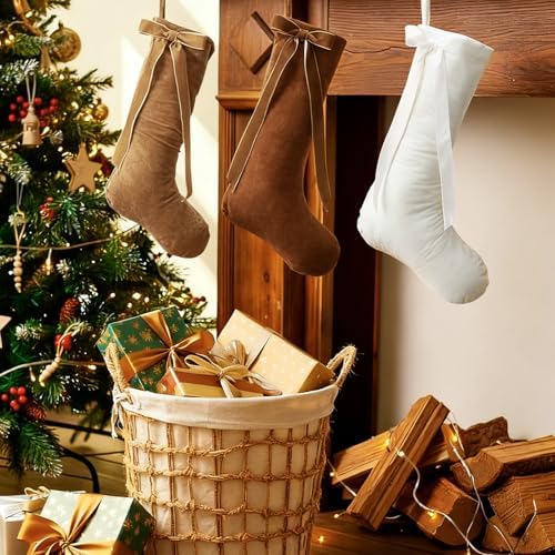 Leumoi 18 Inch Velvet Christmas Stockings Set of 6 Rustic Farmhouse Mantels - Image 5