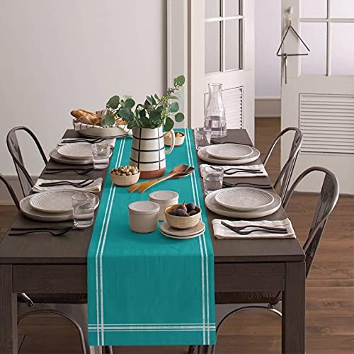 Smile Sunflower Teal Table Runner, Burlap Table Runners 120 inches Long,Farmhouse Style Solid Color Table Runner for Wedding Holiday Party Dinner,Dresser Scarf Decor - Image 4