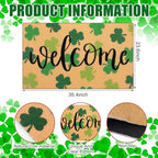 Tingjoo 2 Pcs St. Patrick's Day Coir Door Mat and Shamrock Wreath - Image 3