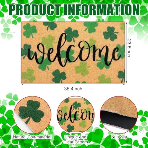 Tingjoo 2 Pcs St. Patrick's Day Coir Door Mat and Shamrock Wreath - Image 3