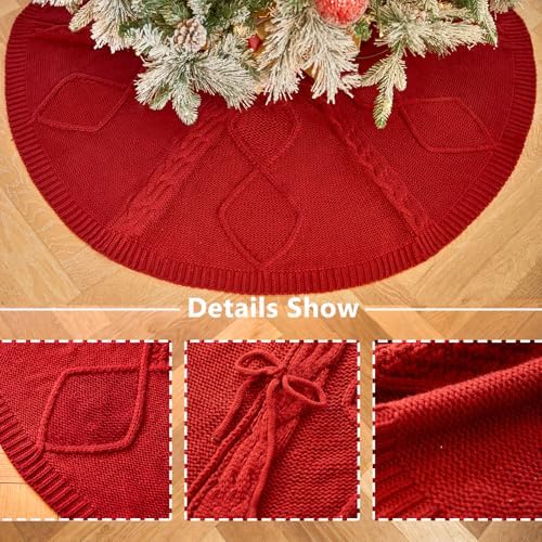 36 Inch Red Knitted Christmas Tree Skirt - Image 3