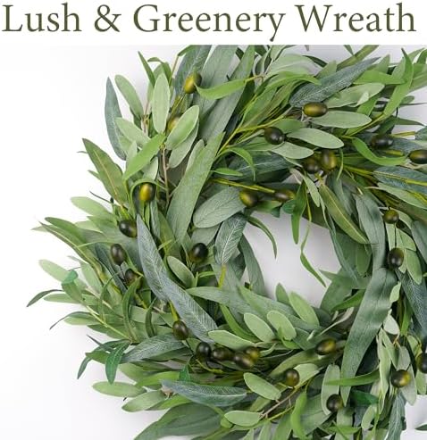 Olive Wreath for Front Door 22 inch, Greenery All Season Wreath with Olive Leaf Fruit, Home Decoration for Outdoor Living Room Indoor Wall and Outside Summer All Season Wedding - Image 4