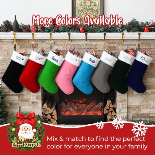 Personalized Christmas Stockings with Embroidered Name & Monogram,Custom 5 Pack 18” Large Flocking Xmas Stocking,Burlap with Plush Cuff Stockings for Fireplace Holiday Decor - Image 5
