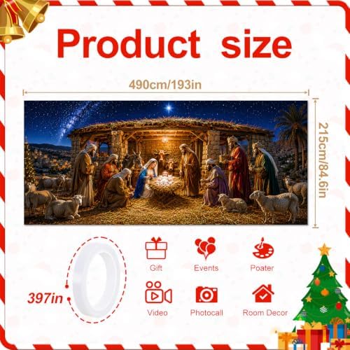 Holy Nativity Scene Christmas Garage Door Banner 7x16 FT, Large 2-Car Manger Birth of Jesus Outdoor Wall Mural Backdrop, Religious Three Wise Men Star of Bethlehem Holiday Hanging Cover Sign Decor - Image 2