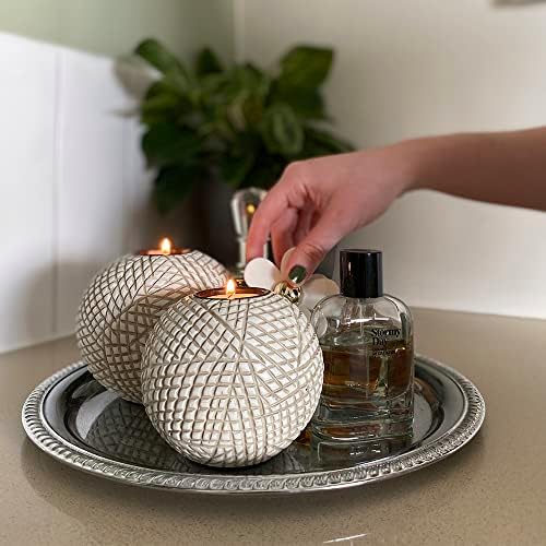 Luca Beige Orb Tea Light Candle Holders, Gift Boxed Set of 2 - Image 2