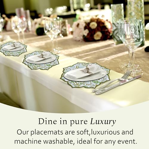 CPC Agate Green Block Print Cotton Floral Placemat 15x15 Inch, Set of 4 - Image 6