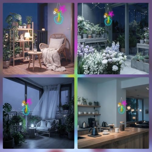 Flower Neon Sign Cute Floral Neon Light Vase Wall Decor for Shop & Home - Image 4