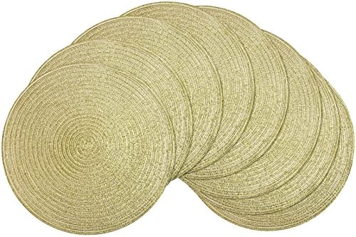 SHACOS Glitter Gold Round Braided Placemats Set of 8 Sparkle Washable 15 inch Round Table Mats Woven Place Mats for Christmas Party Dining Table (Gold, 8) by SHACOS