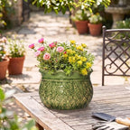 8 Inch Flower Pot, Ceramic Pots for Indoor Plants, Crack Green - Image 3