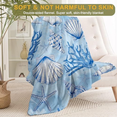 Nautical Seashells and Coral Fleece Blanket - Lightweight Soft Cozy Gifts Throw for Marine Life Lovers, Kids,Women,Starfish Blankets,Home Room Modern Ocean-Inspired Decor 50x60in - Image 2