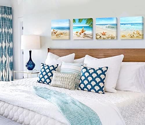 Beach Seashell Starfish Canvas Wall Art Decor Nautical for Bathroom Bedroom - Image 5