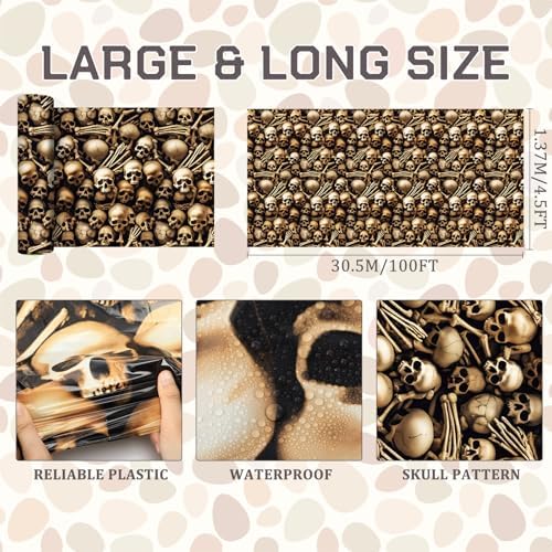 Tegeme 100 ft Halloween Skull Wall Backdrop Roll, Skeleton Tablecloth - Image 2