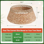 ELYKEN 28 Inch Wicker Christmas Tree Collar, Stylish Seagrass & Hyacinth Woven Rattan Xmas Tree Skirt, Rustic Farmhouse Basket for Tree Base Cover with Cord Cut-Out for Artificial Trees - Image 3