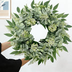 24" Faux Eucalyptus Fern Wreath for Front Door, Year-Round Farmhouse - Image 2