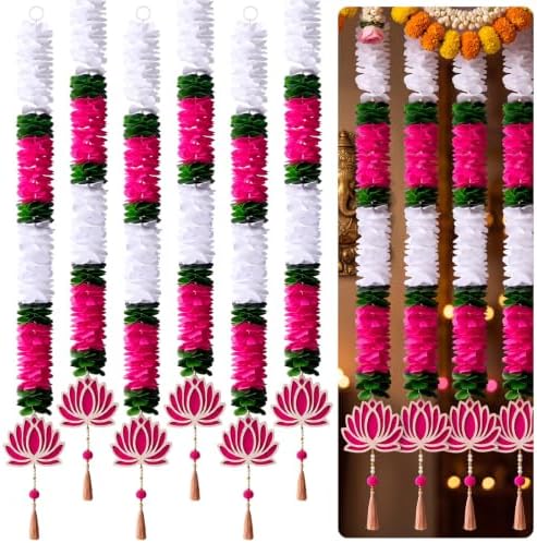 6 Pcs Indian Garland for Decor 33 Inch Lotus Diwali Hanging Decor, Colorful by Unknown
