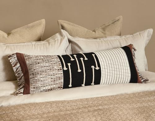 Boho Lumbar Pillow Cover 14x36 with Handmade Drawn Work Tassel - Image 2