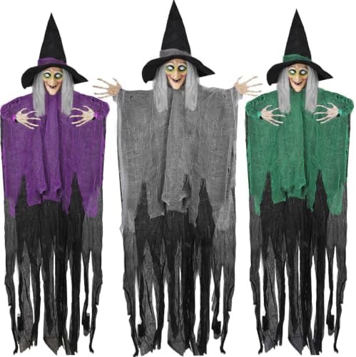 3 Pack 59" Hanging Halloween Witch Decorations for Outdoor Decor by WeDoSoy
