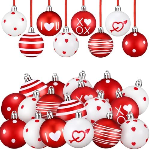 Libima 40 Pcs Valentine's Day Hanging Ball Ornaments Plastic Tree Decorations Valentine Ball Decorative Supplies Painted Love Ornament for Valentine's Day Party Decor,1.97 in(XOXO) by Libima