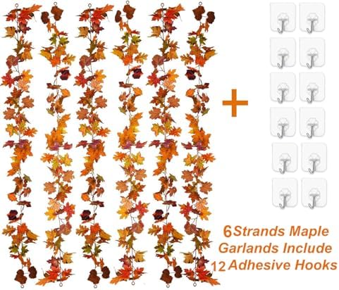 Lvydec 6 Pack Fall Maple Garland - 5.9ft/Strand Artificial Fall Foliage Garland Realistic Maple Leaves Autumn Decor for Home Wedding Halloween Thanksgiving Party - Image 6