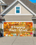 16X7Ft Happy Fall Garage Door Cover, Extra Large Garage Door Fall Thanksgiving Cover Banner Autumn Maple Leaves Pumpkin Wall Decorations for Outdoor Home Yard Decor Party Photo Backgrounds by JAWO