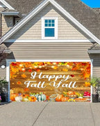 16X7Ft Happy Fall Garage Door Cover, Extra Large Garage Door Fall Thanksgiving Cover Banner Autumn Maple Leaves Pumpkin Wall Decorations for Outdoor Home Yard Decor Party Photo Backgrounds by JAWO