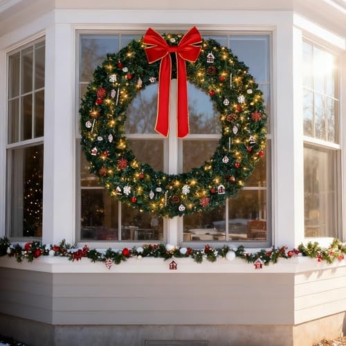 VINGLI 72 Inch Prelit Christmas Wreath Fence, Party Decor, Plug-in LED - Image 3