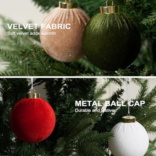Christmas Tree Ornaments Velvet Balls, 15 Pack 3.15 Inch Shatterproof Neutral Hanging Ornaments for Christmas Xmas Decoration Indoor Holiday Decorations - Image 2