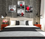JiazuGo Red Paris Decor for Bedroom Black and White Wall Art for Living Room Eiffel Tower Decor Red City Buildings Canvas Pictures Brooklyn Bridge London Big Ben Modern Art Valentine'S Day - Image 5