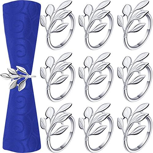 Hotop Set of 100 Fall Leaf Napkin Ring Silver Metal Holders for Table Decor by HOTOP