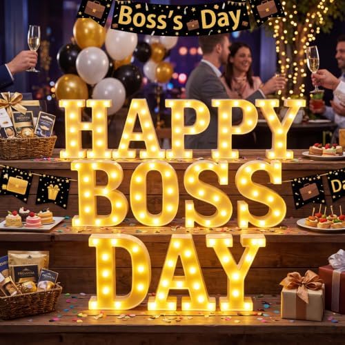 Aurelema 12 Pcs Happy Boss Day Decorations LED Letter Lights Signs by Aurelema