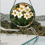 White Lily Flower Leaves Stained Glass Window Hanging Suncatcher Gifts 12" - Image 5