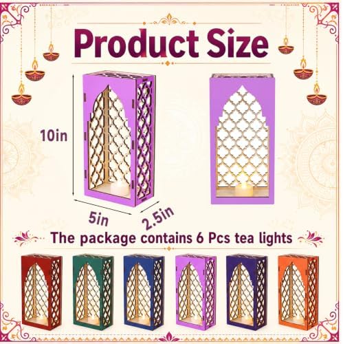 Ripeng 6 Set Diwali Wooden Light Holder Indian Jharokha Wall Decorations - Image 2