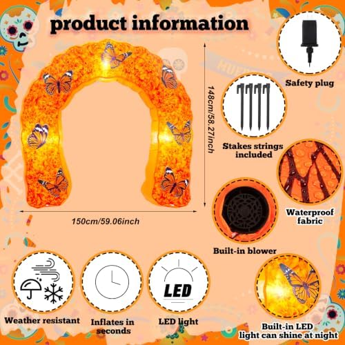 Vihose 5 ft Day of The Dead Inflatable Marigold Archway with LED Lights - Image 2