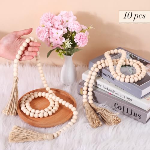 Geetery 10 Pcs 58'' Bead Garland with Tassels, Rustic Country Decor, Boho Wall Hanging for Farmhouse Style, Versatile Prayer Beads for Home, Table, or Wall Decoration (Wood) - Image 4