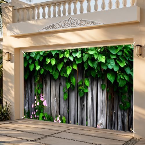 Garden Garage Door Banner 6 x 13 FT, Green Ivy Rustic Wood Fence Garage Door Cover, Botanical Greenery Floral Outdoor Garage Door Decorations, Farmhouse Nature Backdrop for Home Party Decor(Wooden planks) - Image 5