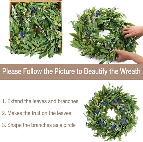 HomeKaren Wreaths for Front Door 22", Door Spring Wreath with Eucalyptus Olive Boxwood Leaves, Greenery Wreath Door Decoration for Spring Summer All Season Home and Outdoor - Image 5