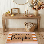 2pcs Fall Hello Pumpkin Doormats Layered Autumn Front Porch Welcome Mat and Striped Crystal Velvet Layering Rug Non Slip Outdoor Entryway Flooring Decor for Thanksgiving - Image 4
