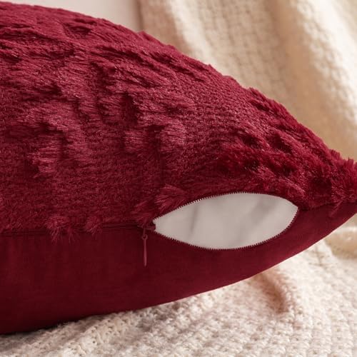 MIULEE Christmas Burgundy Red Throw Pillow Covers Snowflakes Decorative 20×20 Inch Faux Wool Winter Festival Couch Pillow Covers Set of 2 Farmhouse Holiday Home Decors for Sofa Livingroom Bed - Image 6