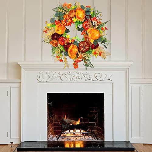 GLLBTPT Fall Wreath Full Handcrafted Autumn Front Door Wreath with Pumpkins Peony Flower Berries for Halloween Thanksgiving Harvest Decoration (Peony Flower) - Image 4