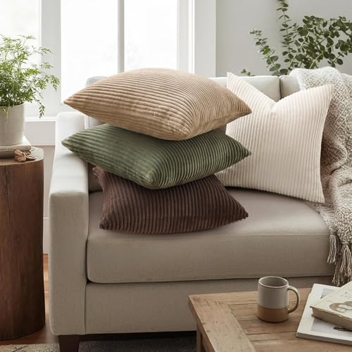 Mecatny Corduroy Fall Throw Pillow Covers 26x26 Set of 2 Chocolate - Image 2