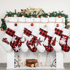 LUBOT Set of 8 Christmas Stocking(20inch) Silhouette Buffalo Red Plaid/Rustic/Farmhouse/Country Cotton Fireplace Hanging Xmas Stockings Decorations for Family Holiday Season Decor - Image 2