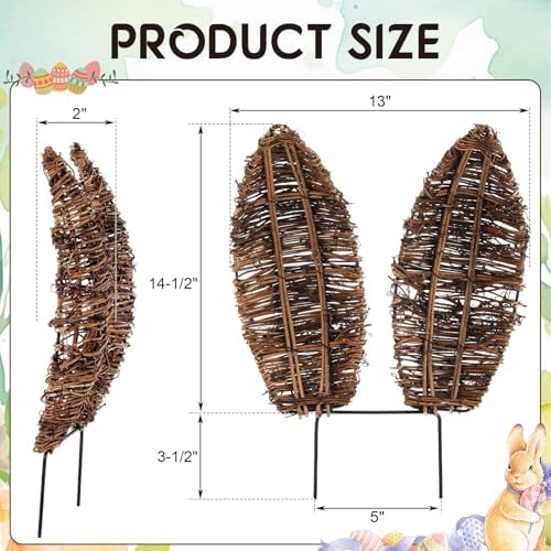 Suncalla 14.5 Inch Easter Grapevine Bunny Ears Wreath Accessory with Iron Wire Rattan Wreath Decoration Bunny Ears Decor Accessories Bendable for Front Door Easter Farmhouse Wreaths Accessories - Image 2