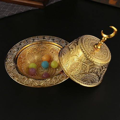 Ramadan Serving Dish Metal Ramadan Tray with Lid Eid Mubarak Plate Gold Candy Bowl for Wedding Home Party Desk Decoration - Image 4