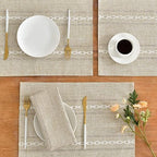 Wracra Cotton Linen Place Mats, Coffee Embroidered Placemats Set of 8 - Image 2