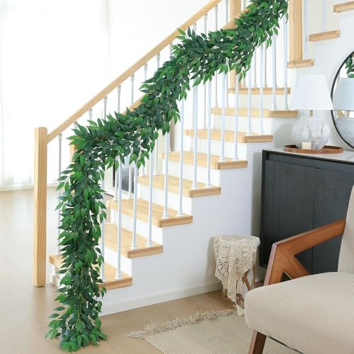 mizii Artificial Vines Garland 10 Feet Faux Italian Ruscus Vine Greenery Garland Silk Green Leaves Decoration Fake Plants Greenery for Table Centerpieces Home Room Wall Wedding Arch Decor (10 feet) - Image 6