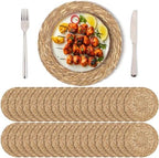 Kochorie Set of 36 Round Woven Placemats 13.8 Inch Bulrush Placemats Natural Handwoven Boho Rattan Wicker Table Mats for Farmhouse & Home Dining by Kochorie